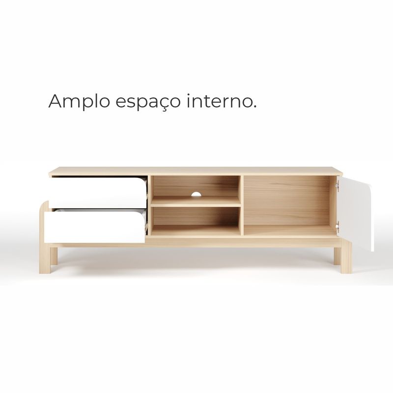 Rack Bancada Para Tv Até 60 Polegadas 1 Porta 2 Gavetas 2 Nichos Iquique - Naturale / Branco