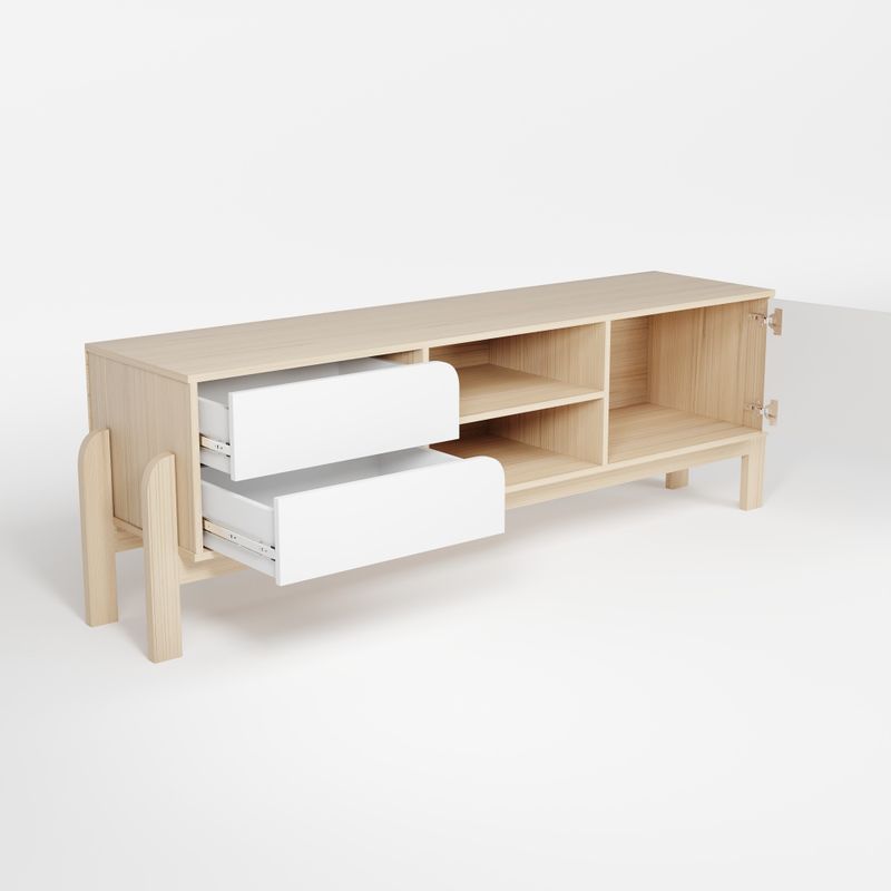 Rack Bancada Para Tv Até 60 Polegadas 1 Porta 2 Gavetas 2 Nichos Iquique - Naturale / Branco