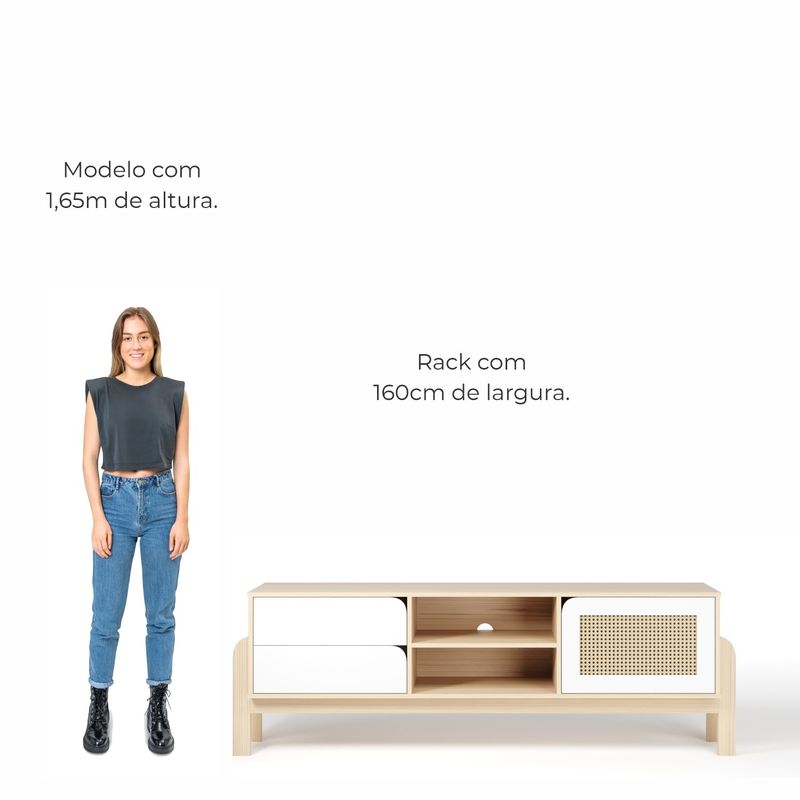 Rack Bancada Para Tv Até 60 Polegadas 1 Porta 2 Gavetas 2 Nichos Iquique - Naturale / Branco