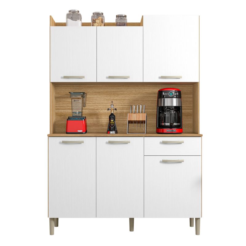 Kit Cozinha Vigo 8 Portas Com Nichos - Freijó / Branco