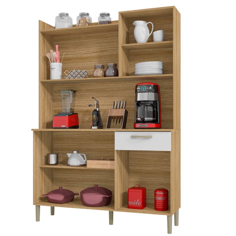 Kit Cozinha Vigo 8 Portas Com Nichos - Freijó / Branco
