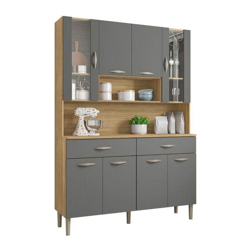 Kit Cozinha Golden 8 Portas Com Nichos -Freijó / Gris