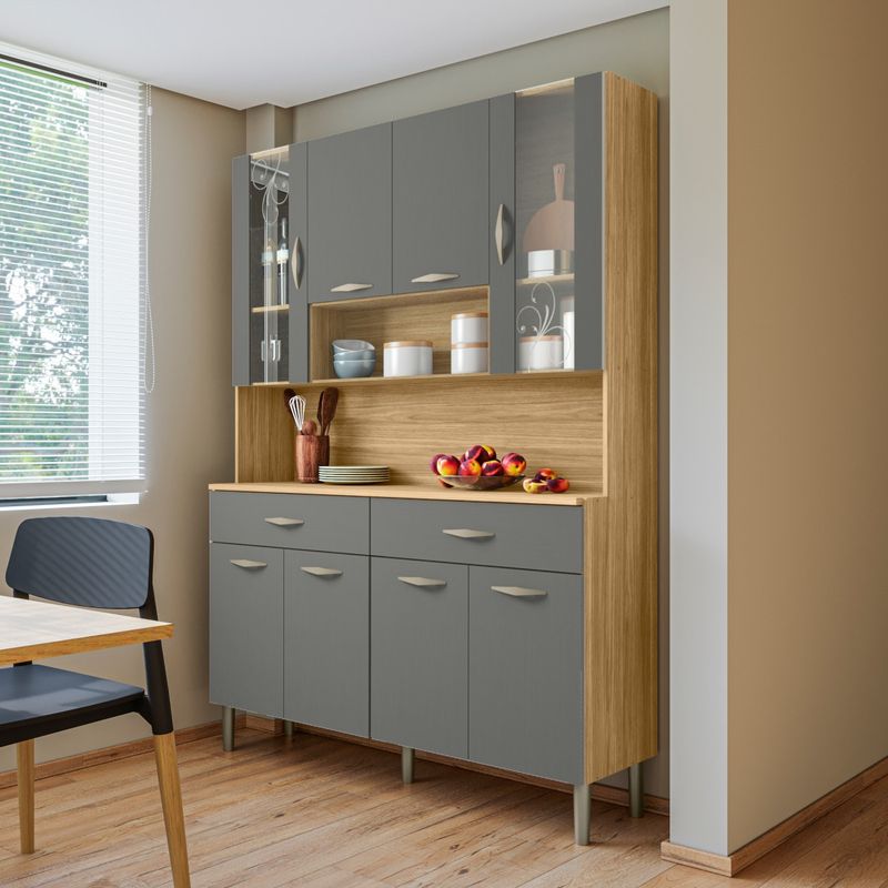 Kit Cozinha Golden 8 Portas Com Nichos -Freijó / Gris