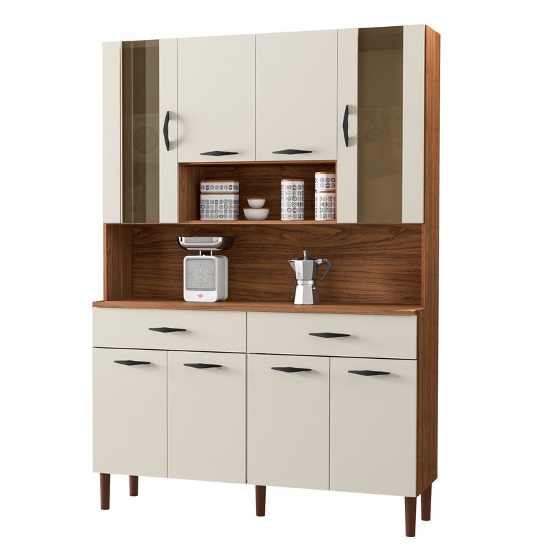 Kit Cozinha Alicante 8 Portas Com Nichos - Nogueira / Off White