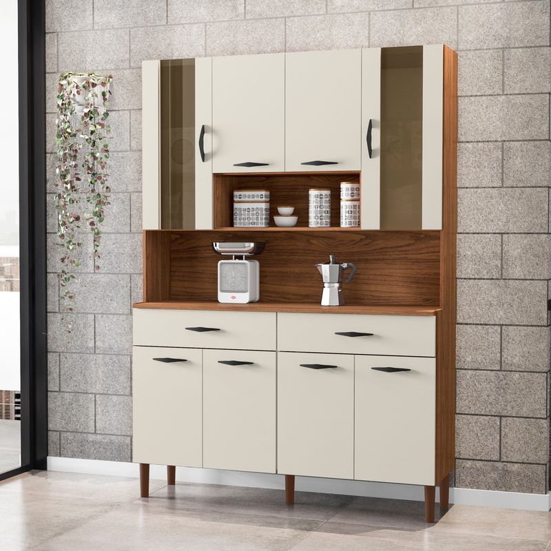 Kit Cozinha Alicante 8 Portas Com Nichos - Nogueira / Off White