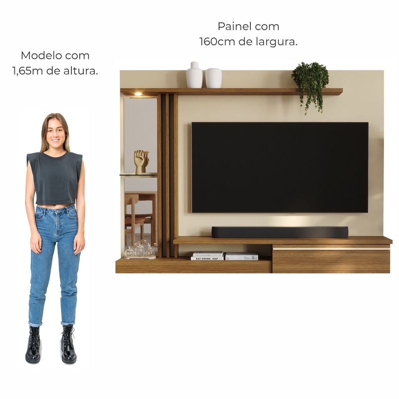 Painel De Tv 55 Petra Moderno 5 Prateleiras - Off White / Cinamomo