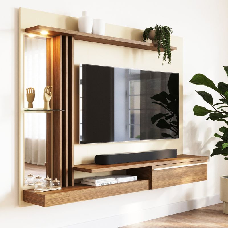 Painel De Tv 55 Petra Moderno 5 Prateleiras - Off White / Cinamomo