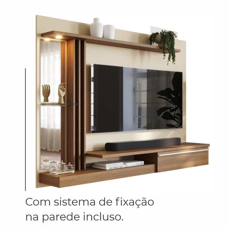 Painel De Tv 55 Petra Moderno 5 Prateleiras - Off White / Cinamomo