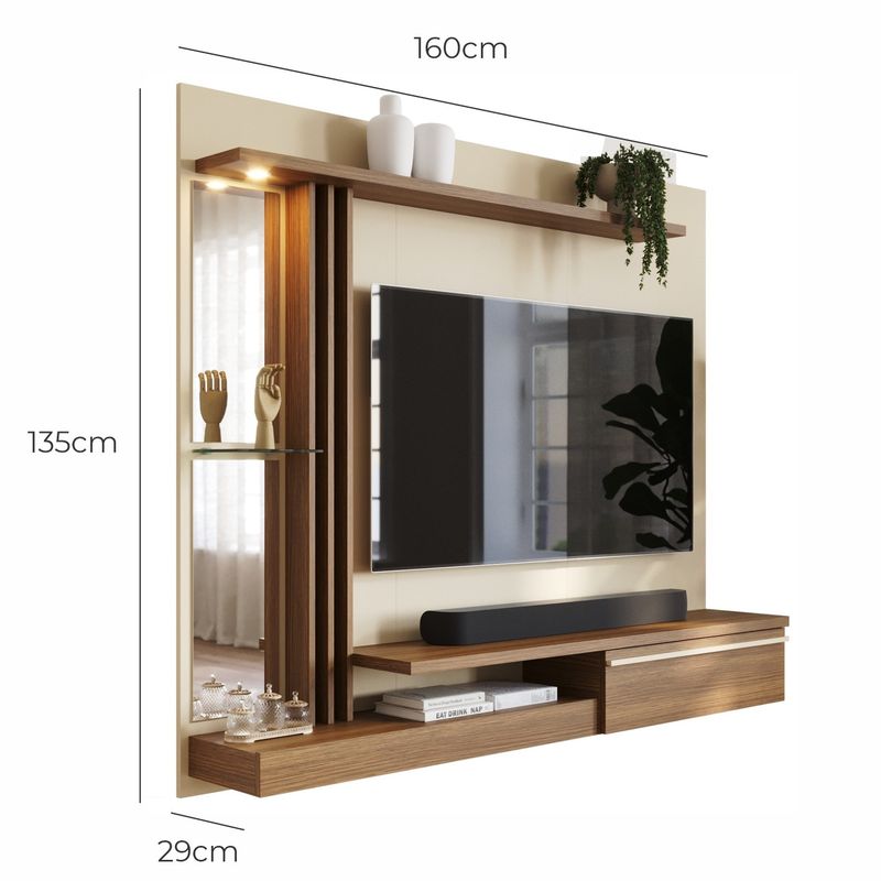 Painel De Tv 55 Petra Moderno 5 Prateleiras - Off White / Cinamomo
