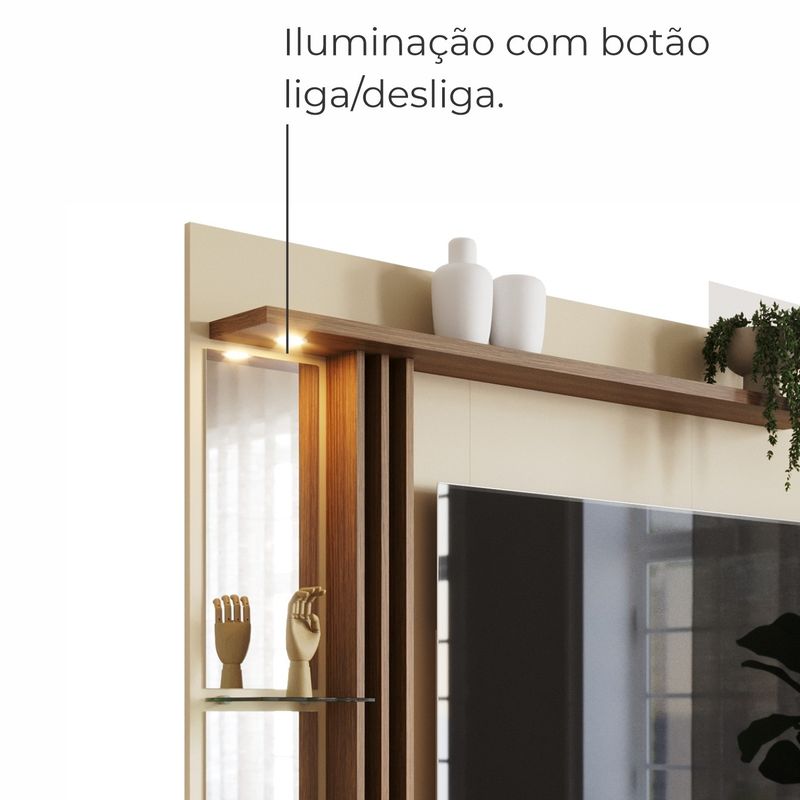 Painel De Tv 55 Petra Moderno 5 Prateleiras - Off White / Cinamomo