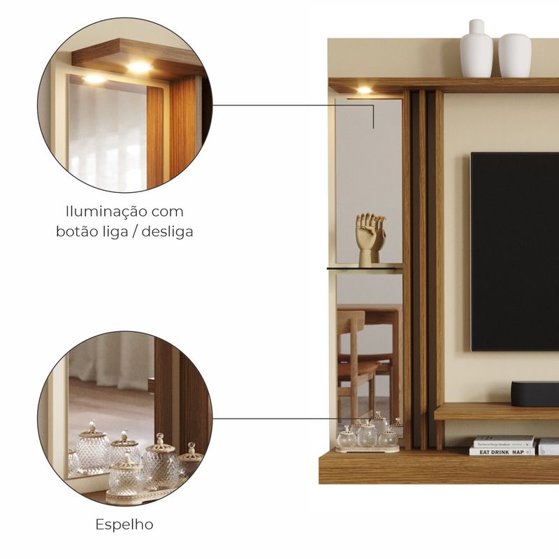 Painel De Tv 55 Petra Moderno 5 Prateleiras - Off White / Cinamomo