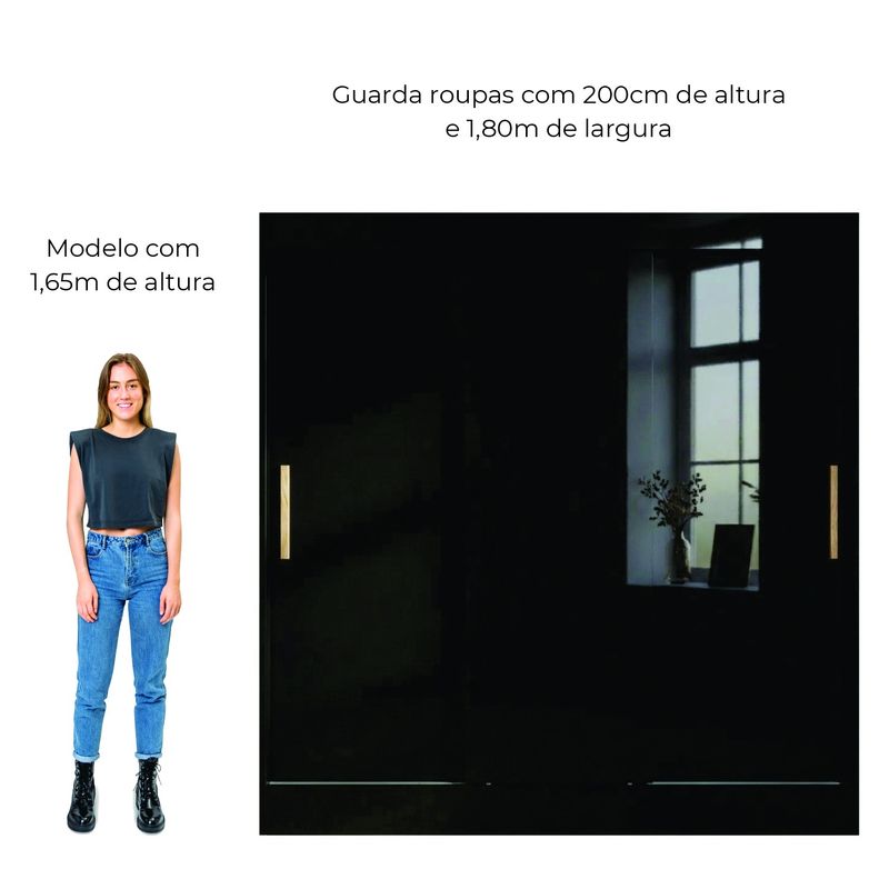 Guarda Roupas 3 Portas 2 Gavetas Grande Casal Preto