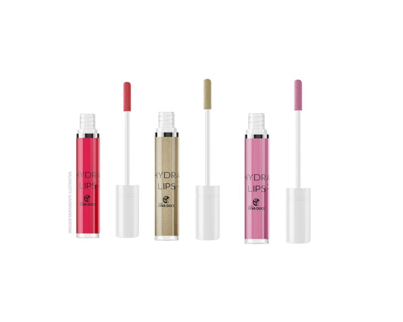 Kit Hydra Lips Gloss 3 Frascos 5,6ml Cores Ouro, Pink e Vermelho