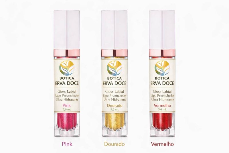 Kit Hydra Lips Gloss 3 Frascos 5,6ml Cores Ouro, Pink e Vermelho