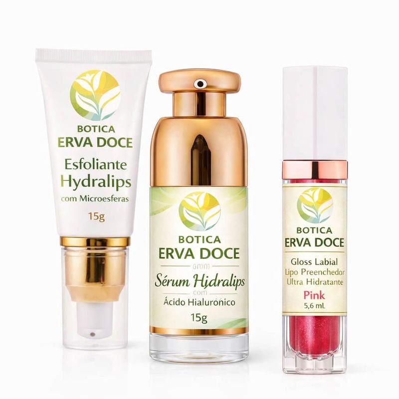 Hydra Lips Gloss Pink Kit Esfoliante, Serum e Gloss Volumizador