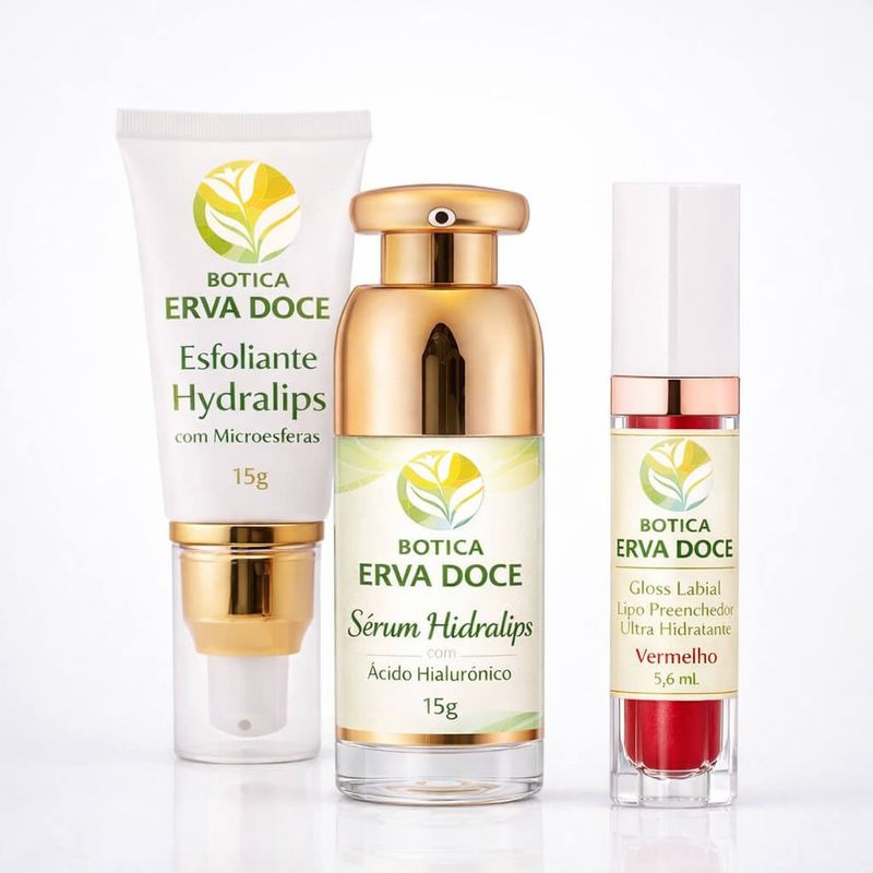 Hydra Lips Gloss Vermelho Kit Esfoliante, Serum e Gloss Volumizador