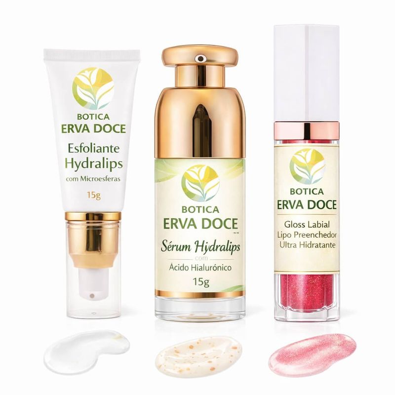 Hydra Lips Gloss Vermelho Kit Esfoliante, Serum e Gloss Volumizador