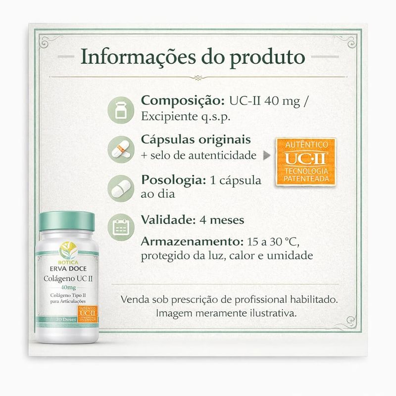 UC II 40mg 60 cápsulas Colágeno Tipo II Selo Autenticidade