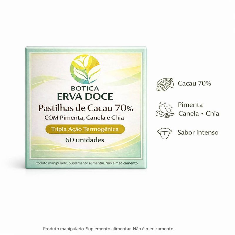 Pastilha de Cacau Termogenica 60 unidades