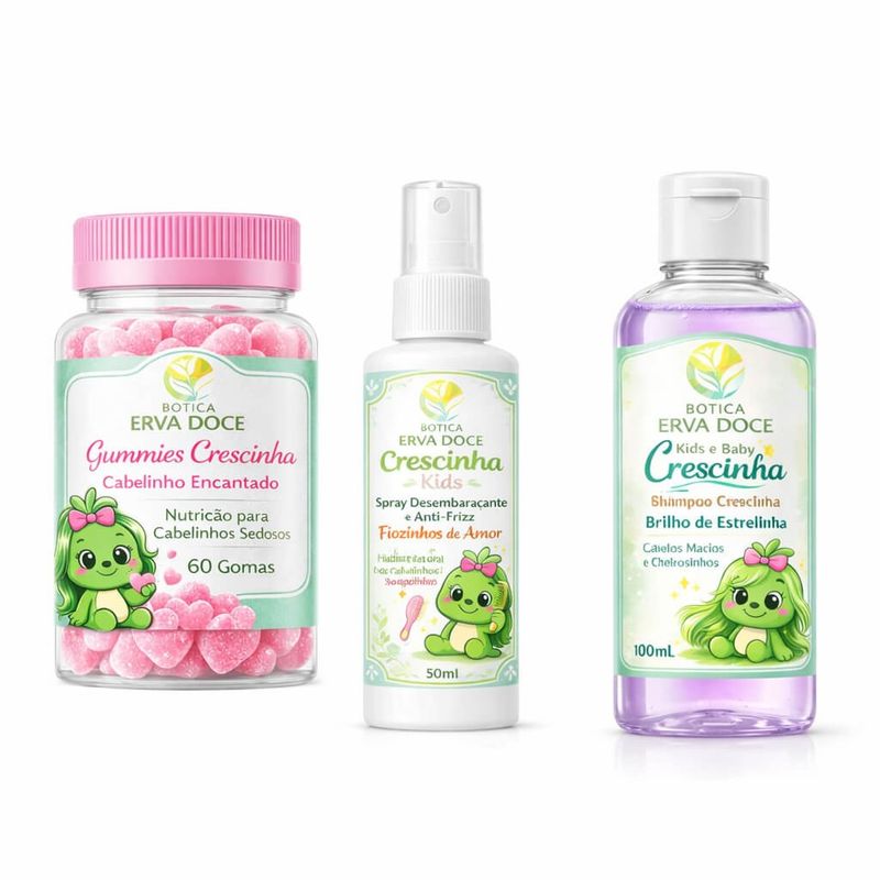 Kit Encantos dos Fios Cabelos Meninas: Gummies, Shampoo e Spray