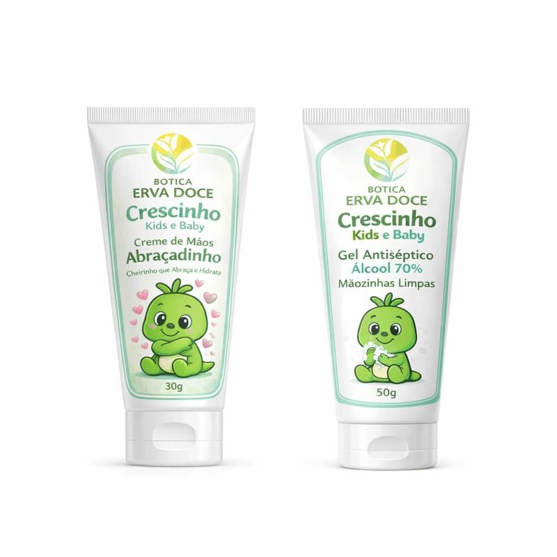 Kit Crescinho Kids e Baby – Álcool Gel e Creme Hidratante para as Mãos