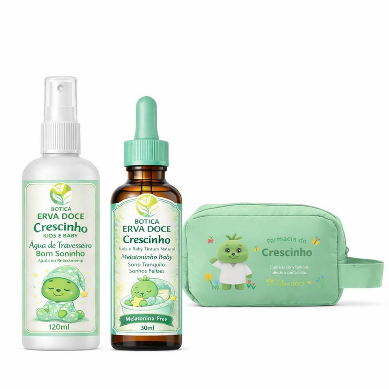 Kit Sono Bons Sonhos,Gotas,  Spray Travesseiro e Necessaire