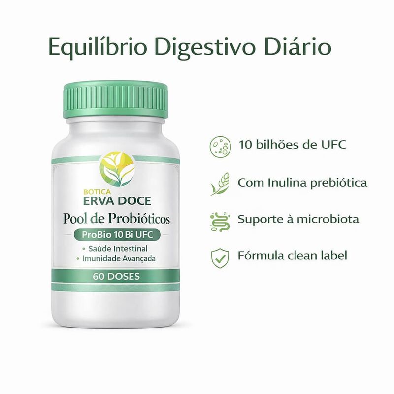 Pool Probiótico 10 Bi UFC 10 Cepas + Inulina com 60 Doses