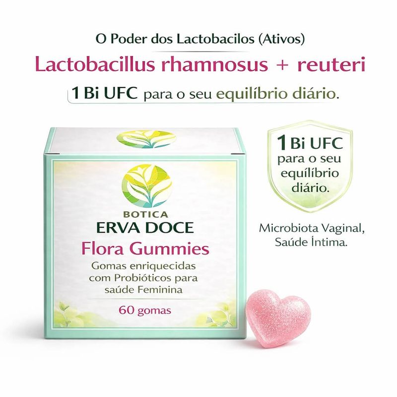 Flora Gummies Gomas Probióticas para Saúde Feminina 60 gomas