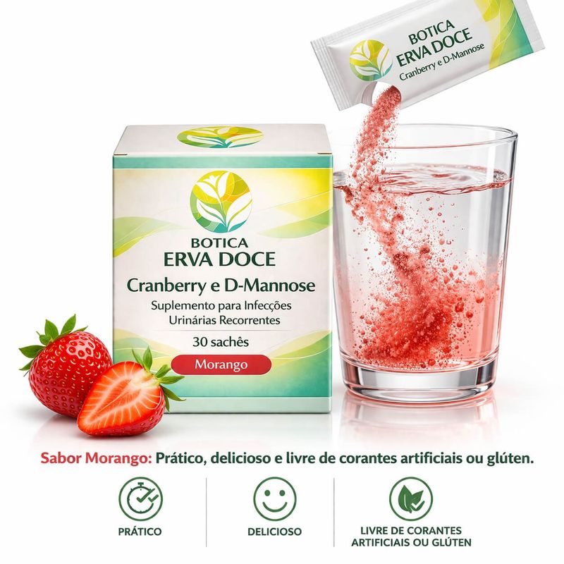 Cranberry e D-Mannose 30 sachês Morango: Trato Urinário