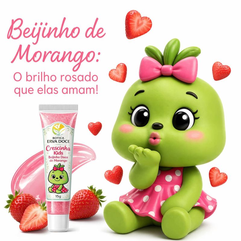 Gloss Beijinho de Morango 15g Crescinha Kids Proteção Labial
