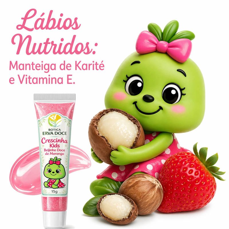 Gloss Beijinho de Morango 15g Crescinha Kids Proteção Labial