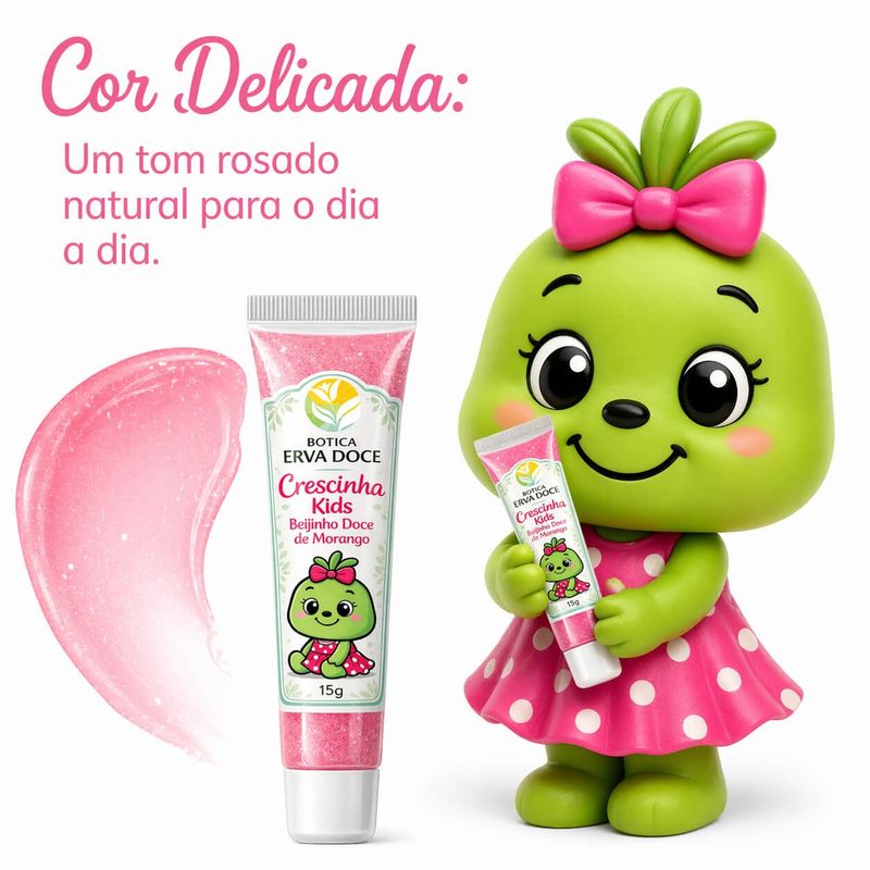 Gloss Beijinho de Morango 15g Crescinha Kids Proteção Labial