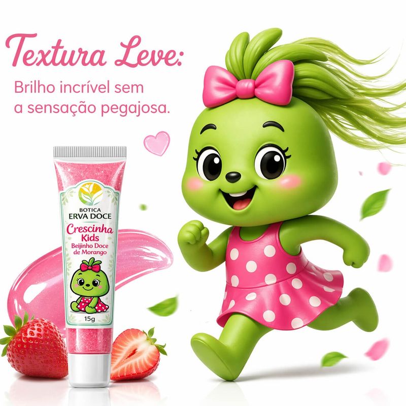 Gloss Beijinho de Morango 15g Crescinha Kids Proteção Labial
