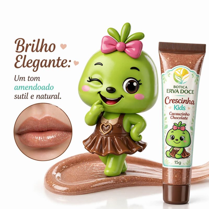 Gloss Cacauzinho 15g Crescinha Kids: Hidratação de Chocolate
