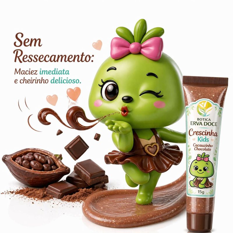 Gloss Cacauzinho 15g Crescinha Kids: Hidratação de Chocolate