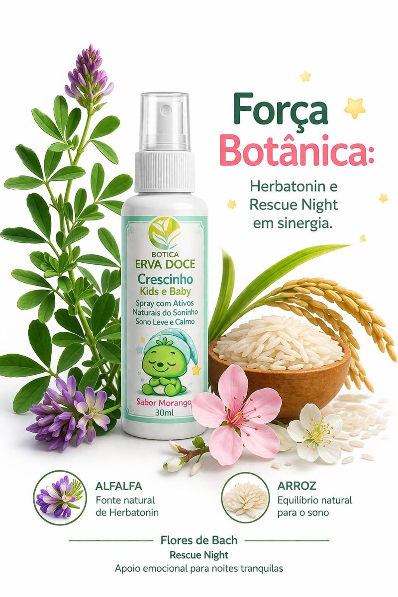 Spray Natural do Soninho 30mL Crescinho Kids e Baby.