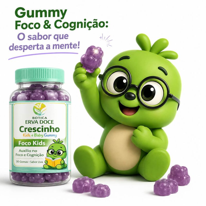 Gummy Foco Kids 30 und Sabor Uva: Foco e Aprendizado