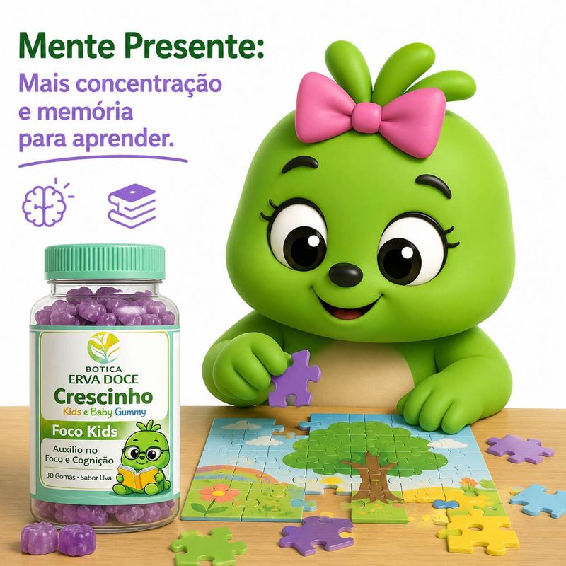 Gummy Foco Kids 30 und Sabor Uva: Foco e Aprendizado