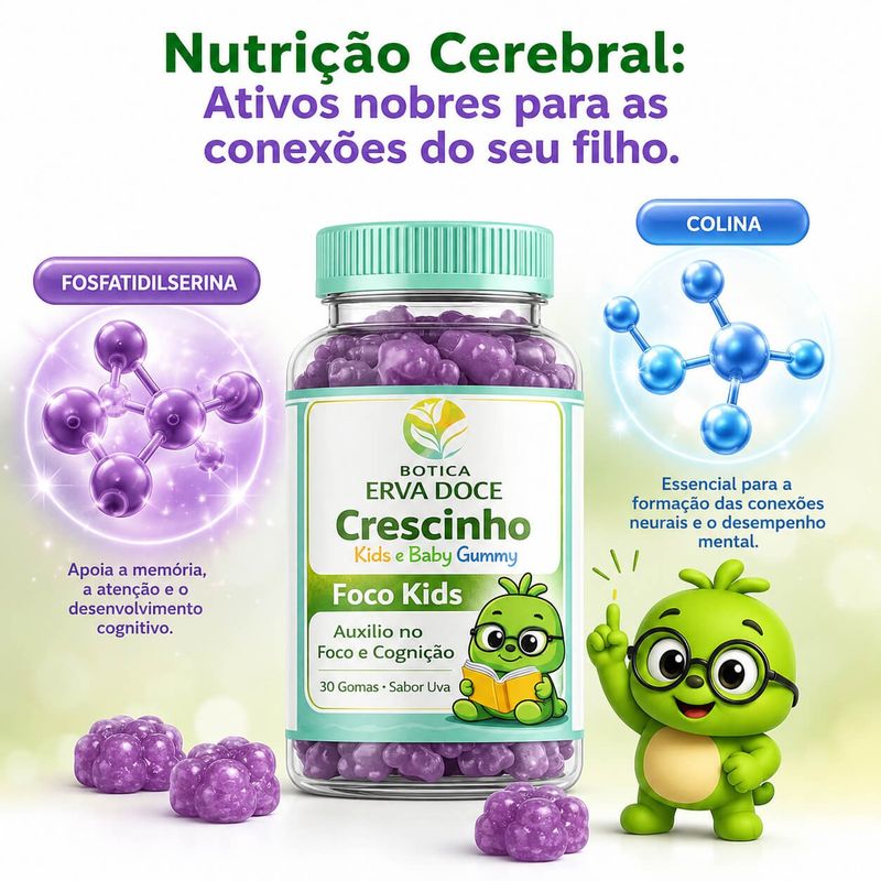 Gummy Foco Kids 30 und Sabor Uva: Foco e Aprendizado