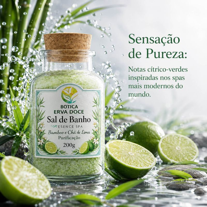 Sal de Banho Botica Essence Spa Purificação: Chá Lima e Bamboo