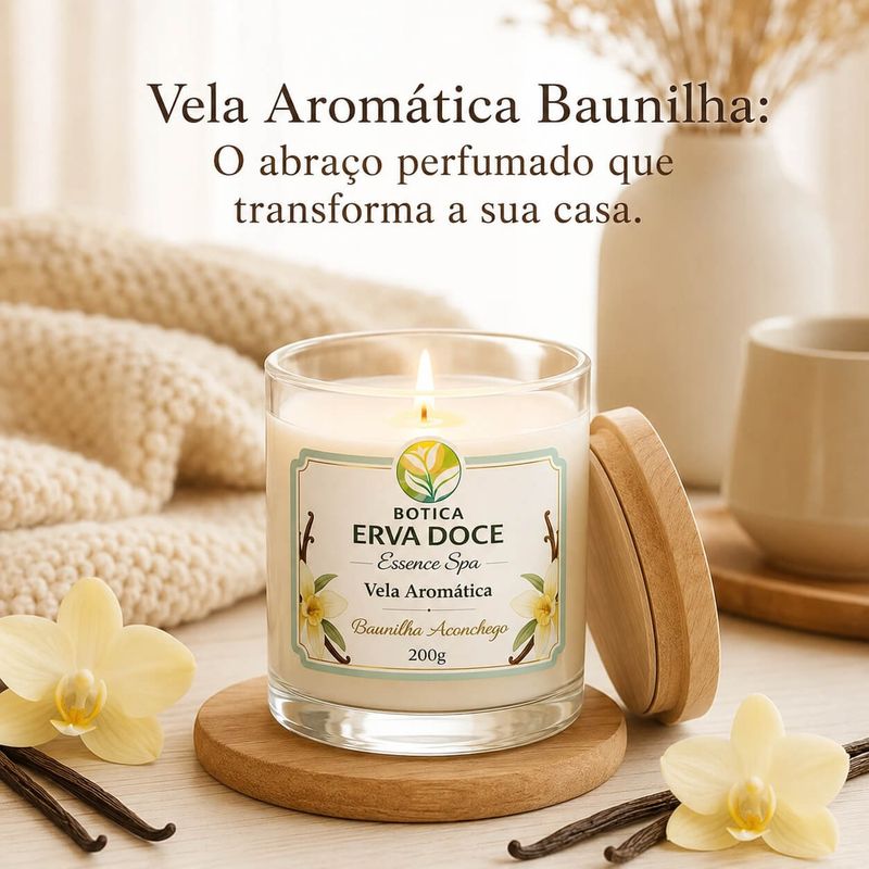 Vela Aromática Baunilha Aconchego 200g Botica Essence Spa