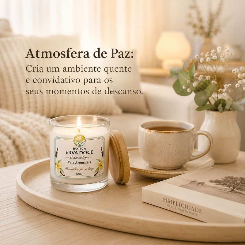 Vela Aromática Baunilha Aconchego 200g Botica Essence Spa