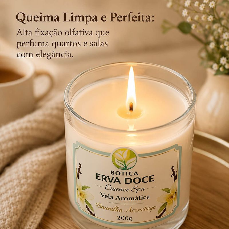 Vela Aromática Baunilha Aconchego 200g Botica Essence Spa