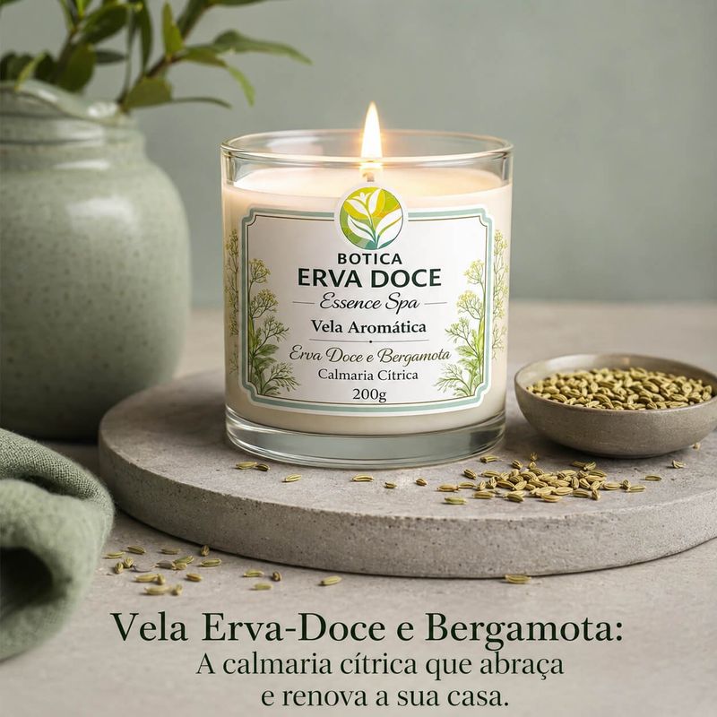 Vela Aromática Erva Doce e Bergamota 200g Botica Essence Spa
