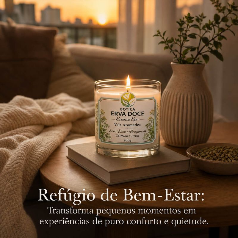 Vela Aromática Erva Doce e Bergamota 200g Botica Essence Spa