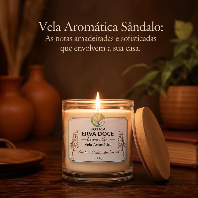 Vela Aromática Sândalo 200g Linha Botica Essence Spa