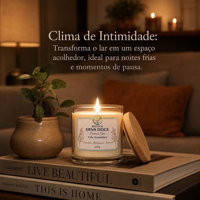 Vela Aromática Sândalo 200g Linha Botica Essence Spa
