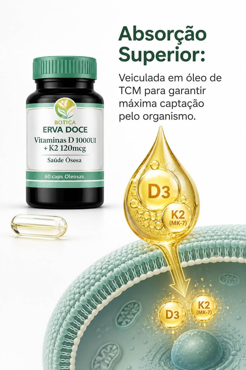 Vitaminas D 1000UI + K2 120mcg 60 caps Oleosas