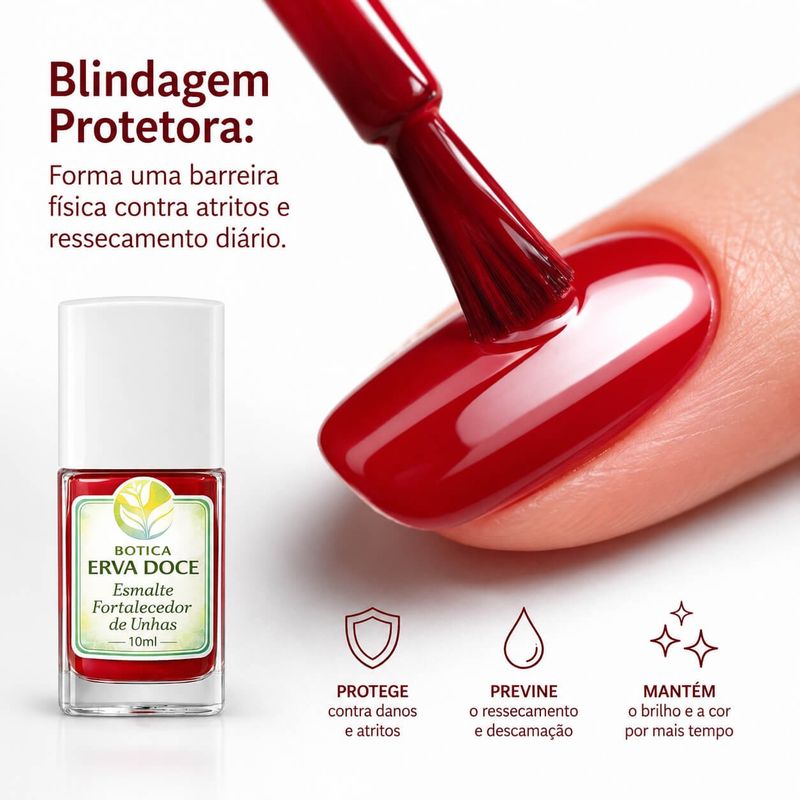 Esmalte Fortalecedor para Unhas Vermelho Intenso 10mL