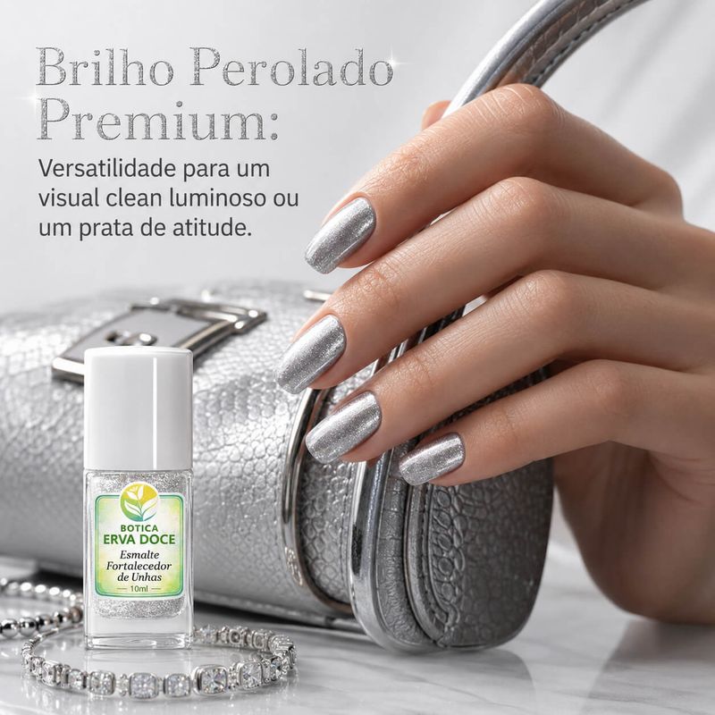 Esmalte Fortalecedor para Unhas Cor Prata Lunar 10mL
